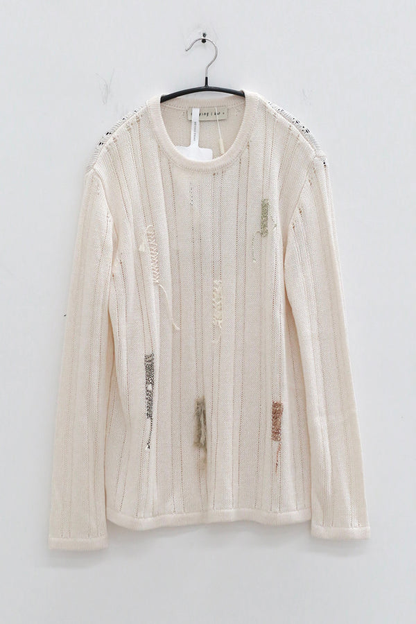 SWAYING 25 Autumn and Winter Fringed Crochet Tencel Blended Long Sleeve Pullover SW-SW25AW1T09C1S2-BAI White